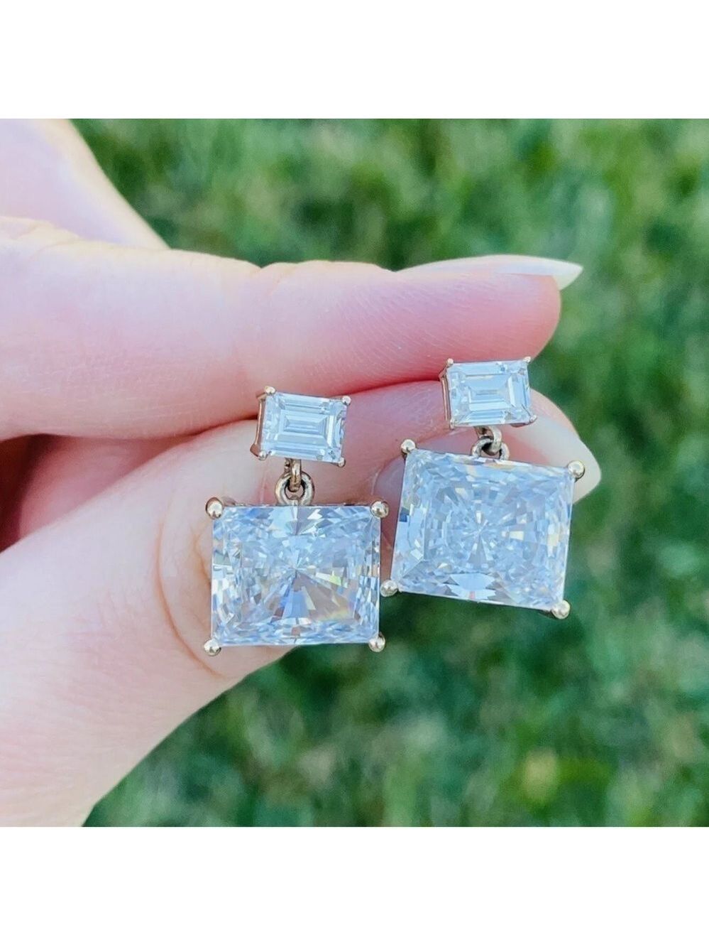 Radiant Cut Cubic Zirconia Rose Gold Vermeil Sterling Silver Ornate Earr… - Picture 6 of 11